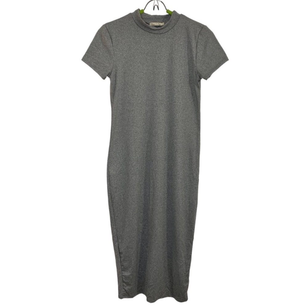 HEART & HIPS Heather Gray Fitted T Shirt Maxi Dress Sz L